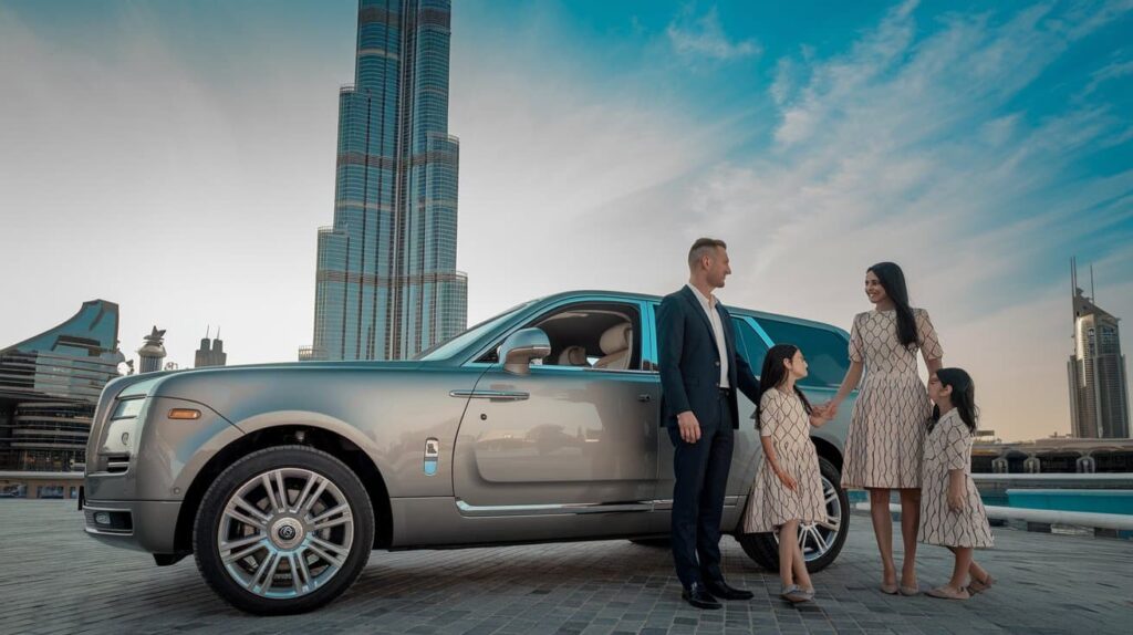 Chauffeur Service Dubai with luxury vehicle parked near Burj Khalifa